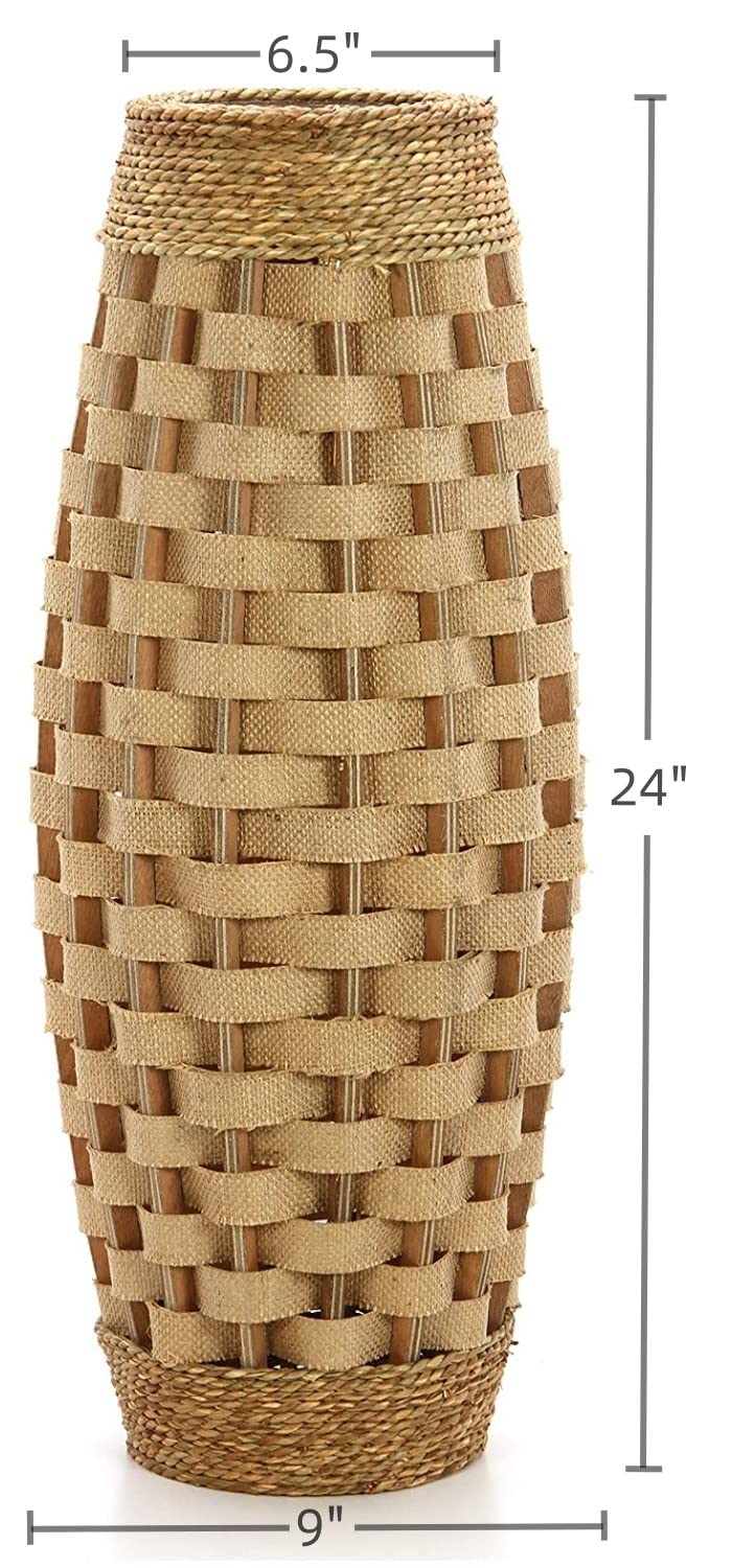 Natural Wood and Grass Floor Vase – 24" High Rustic Decor for Home, Weddings, and Aromatherapy