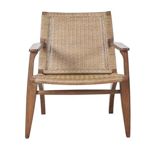 Natural Wood and Rattan High-Back Accent Chair - Fully Assembled, Coastal Cottage Style