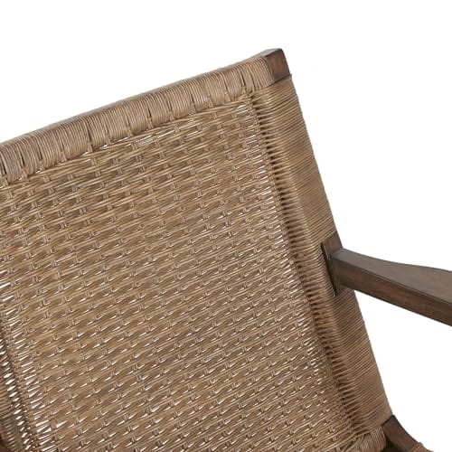 Natural Wood and Rattan High-Back Accent Chair - Fully Assembled, Coastal Cottage Style