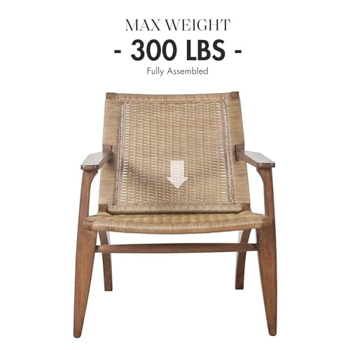 Natural Wood and Rattan High-Back Accent Chair - Fully Assembled, Coastal Cottage Style