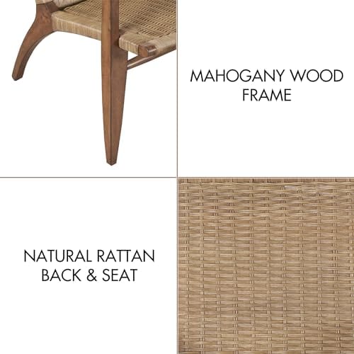 Natural Wood and Rattan High-Back Accent Chair - Fully Assembled, Coastal Cottage Style