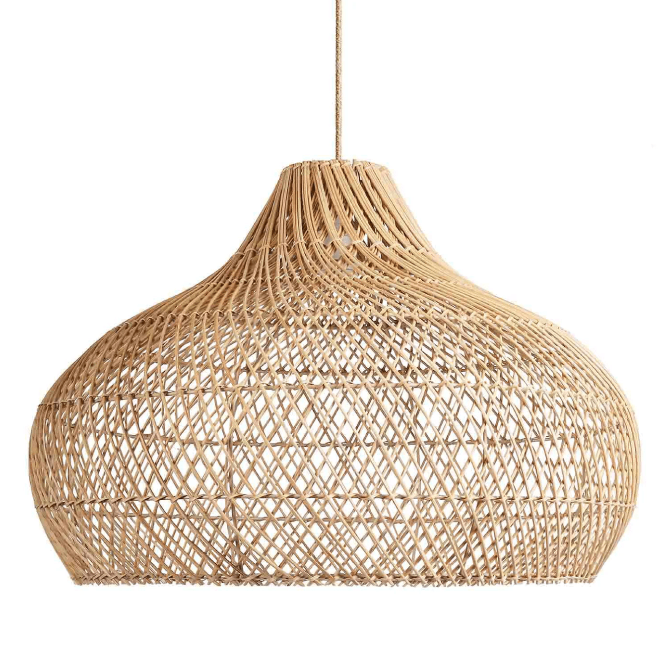 Naturally Woven Rattan Pendant Light - Boho Lamp with Bamboo Aesthetics - Handcrafted Farmhouse Lighting for Bohemian Interiors (14 * 9 in, Hardwired 48 in)