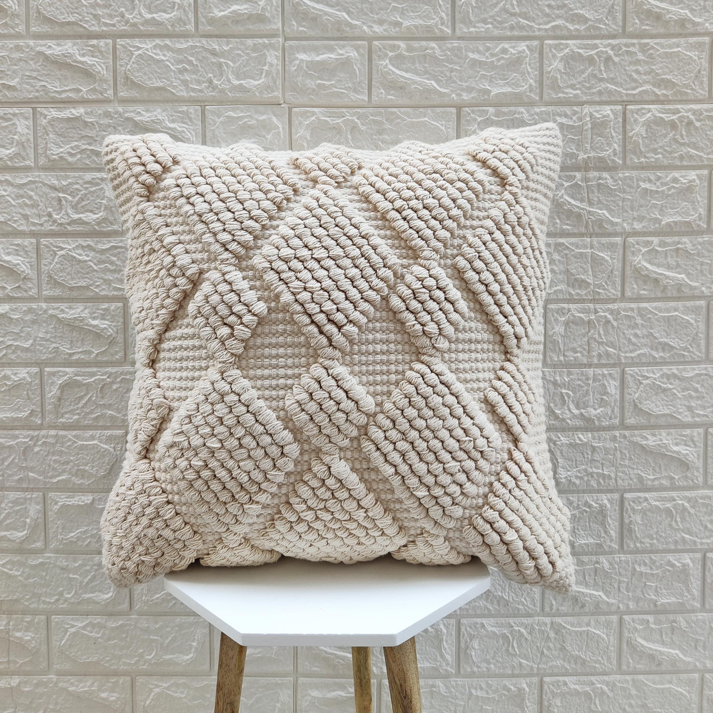 Off White Ivory 100% Cotton Hand Loom Woven 20x20 Inches Boho Decorative Cream Throw Pillow Cover Textured Cushion Cover Pillow Cover Only