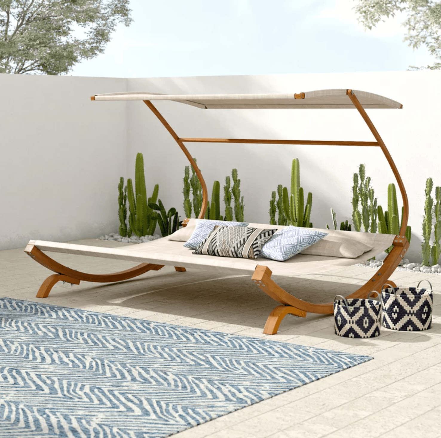 Outdoor Adjustable Canopy Sunbed - Teak Finish - Relax and Enjoy the Summer Breeze