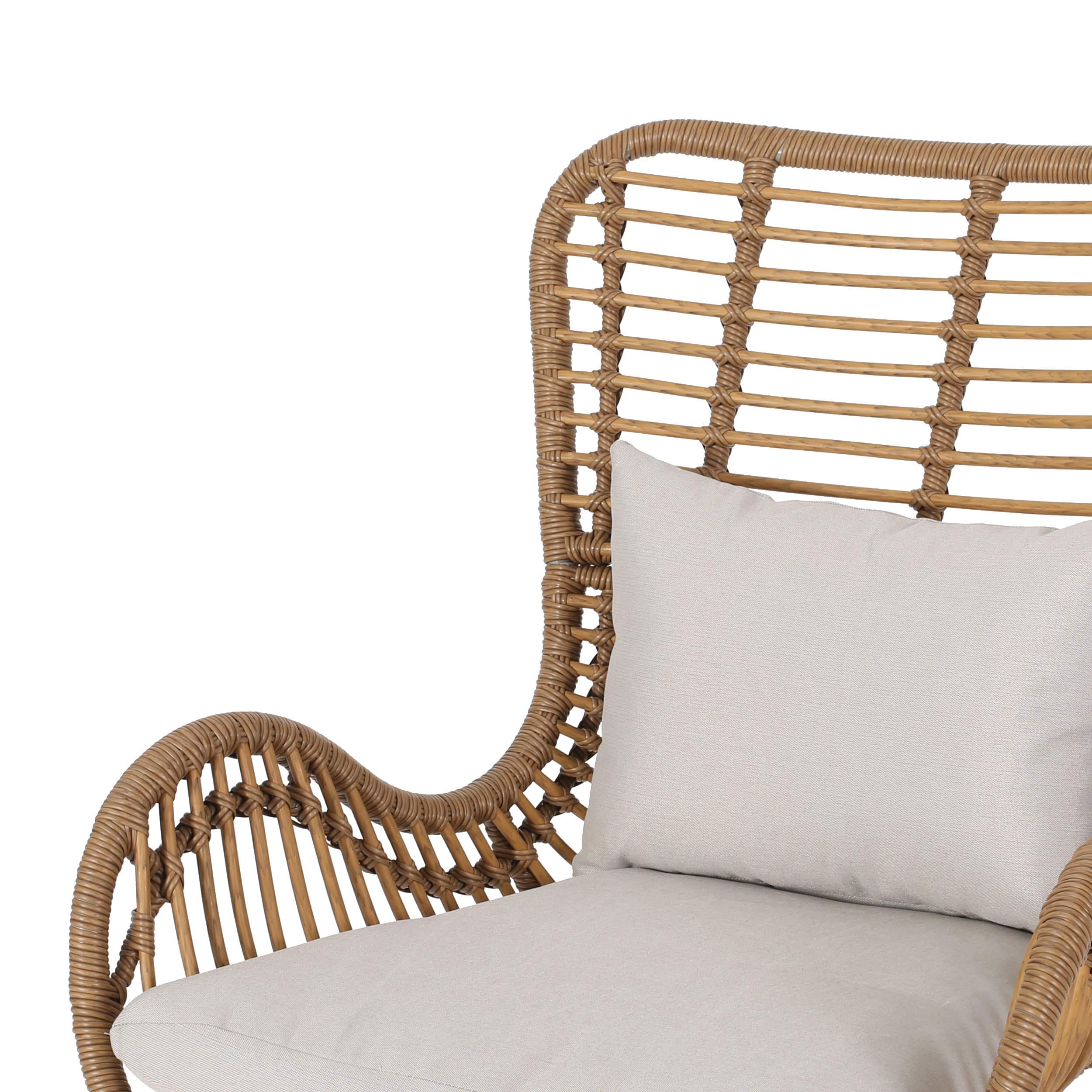 Outdoor Wicker Club Chairs with Cushions (Set of 2), Light Brown and Beige