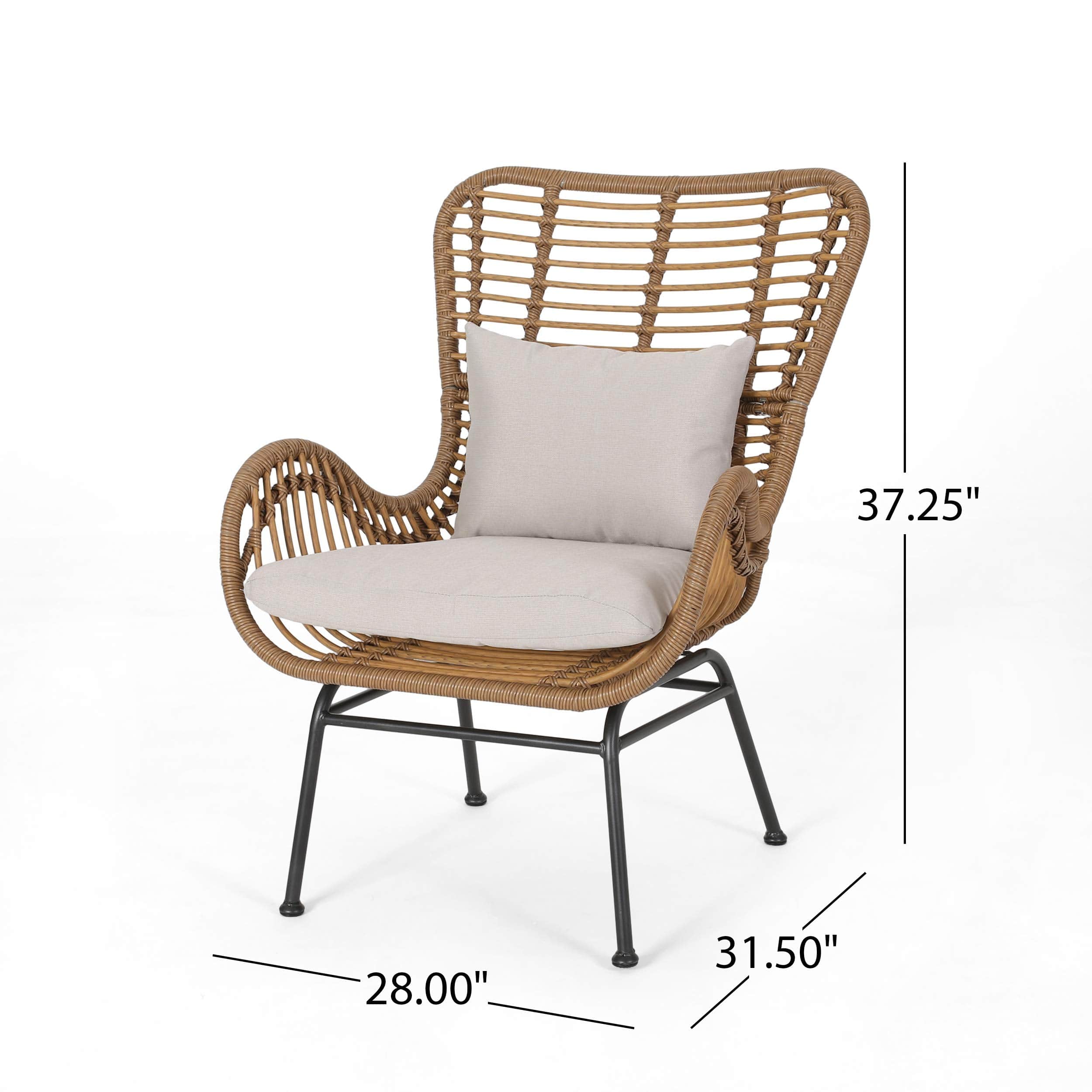 Outdoor Wicker Club Chairs with Cushions (Set of 2), Light Brown and Beige