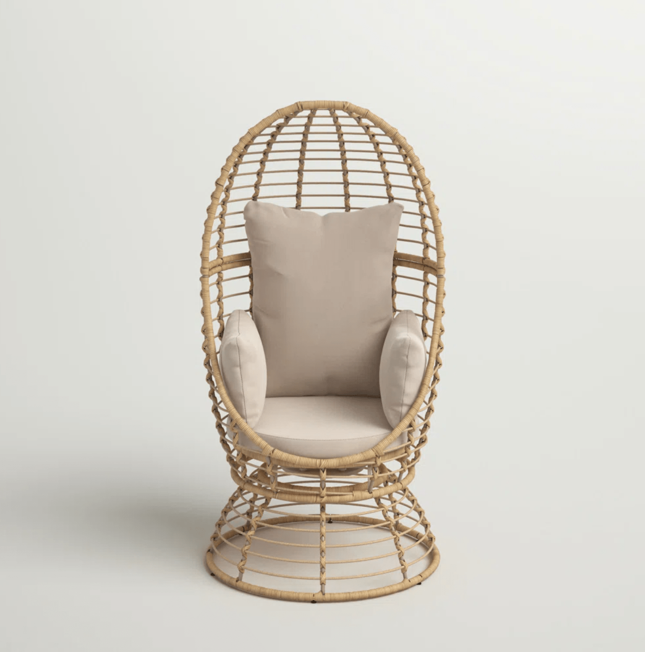 Oversized Egg Style Wicker Chair with Canopy & Swivel Function | Outdoor Patio Lounge Basket | Beige Color