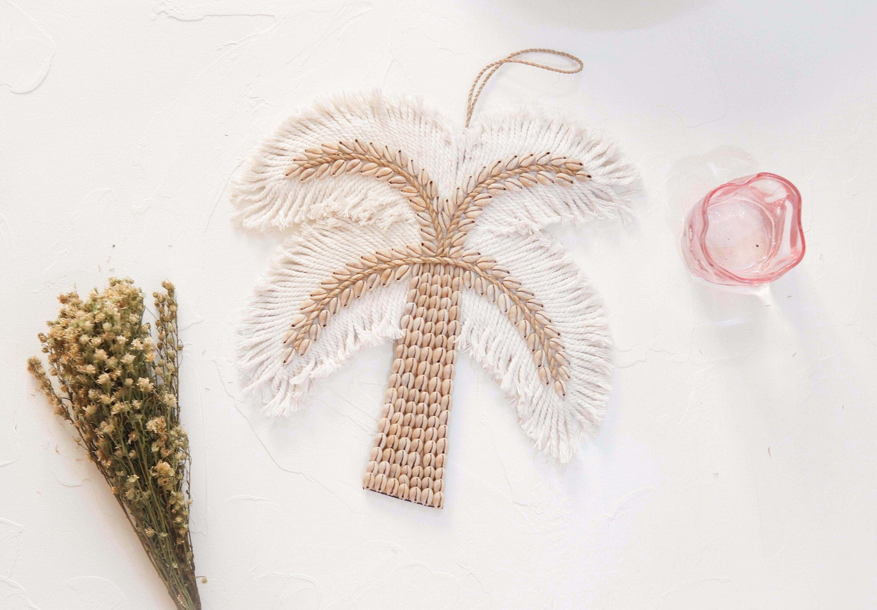 Palm Tree Shell Nursery Decor – Boho Beach and Coastal Kids Room Wall Hanging