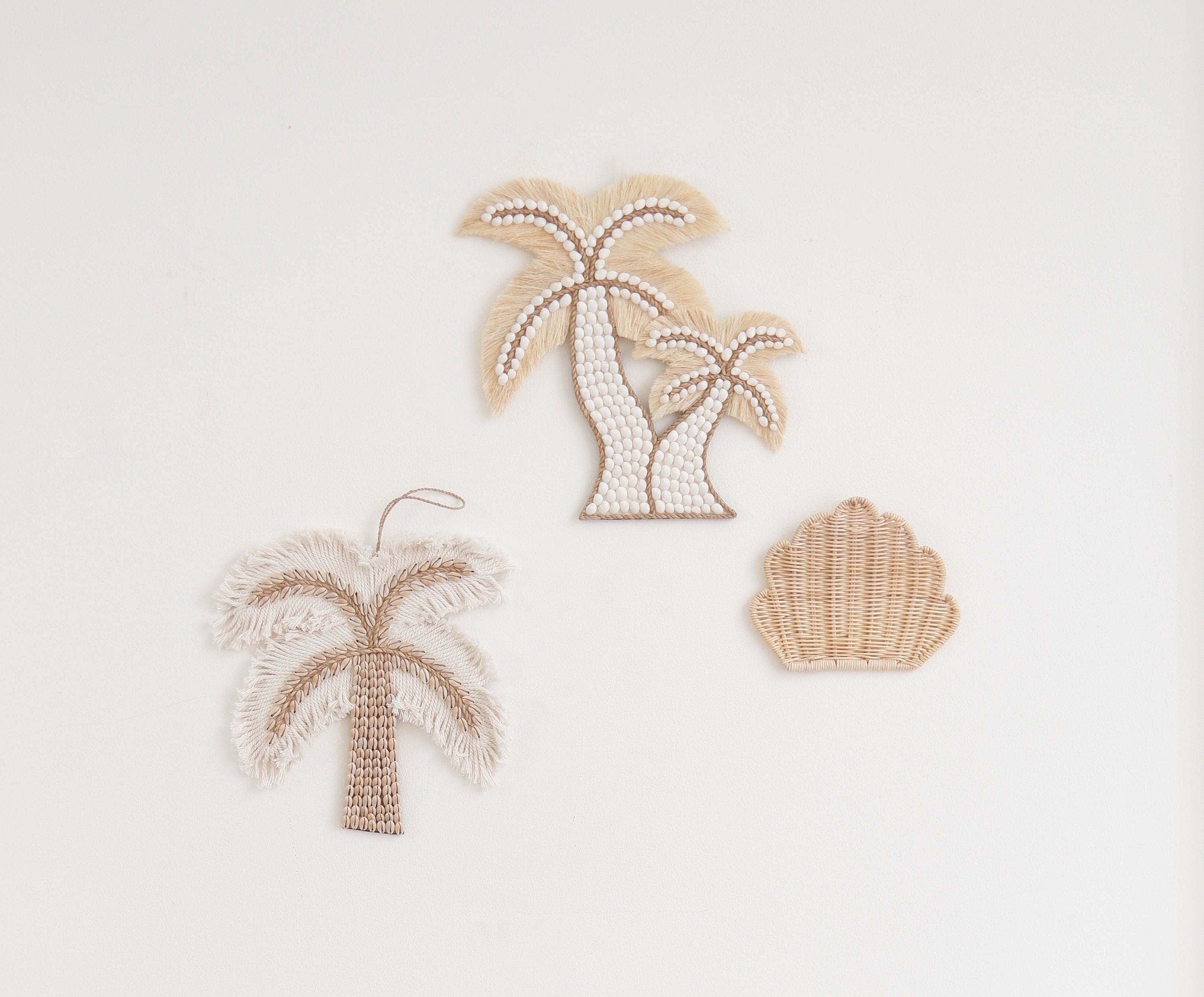 Palm Tree Shell Nursery Decor – Boho Beach and Coastal Kids Room Wall Hanging