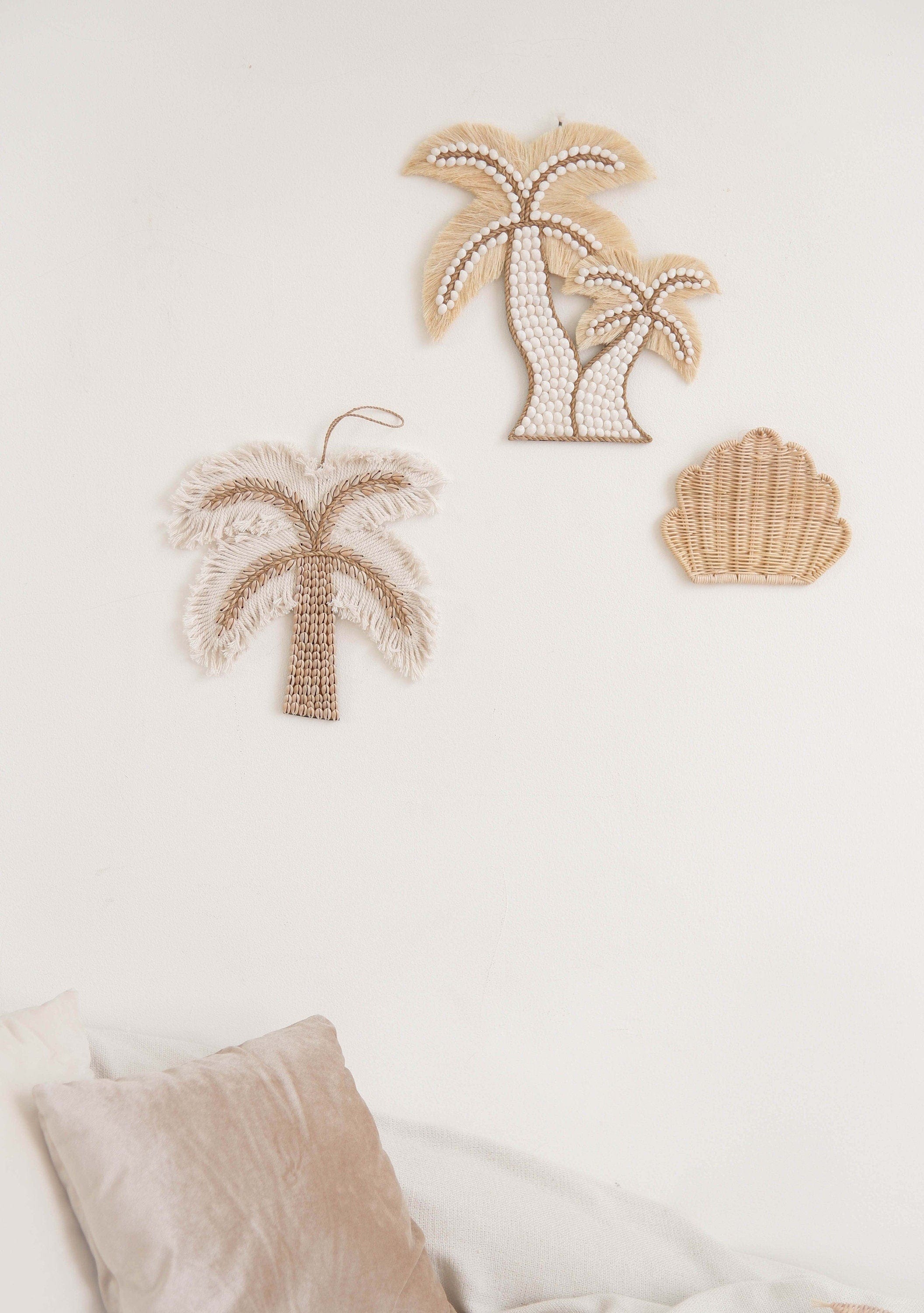 Palm Tree Shell Nursery Decor – Boho Beach and Coastal Kids Room Wall Hanging