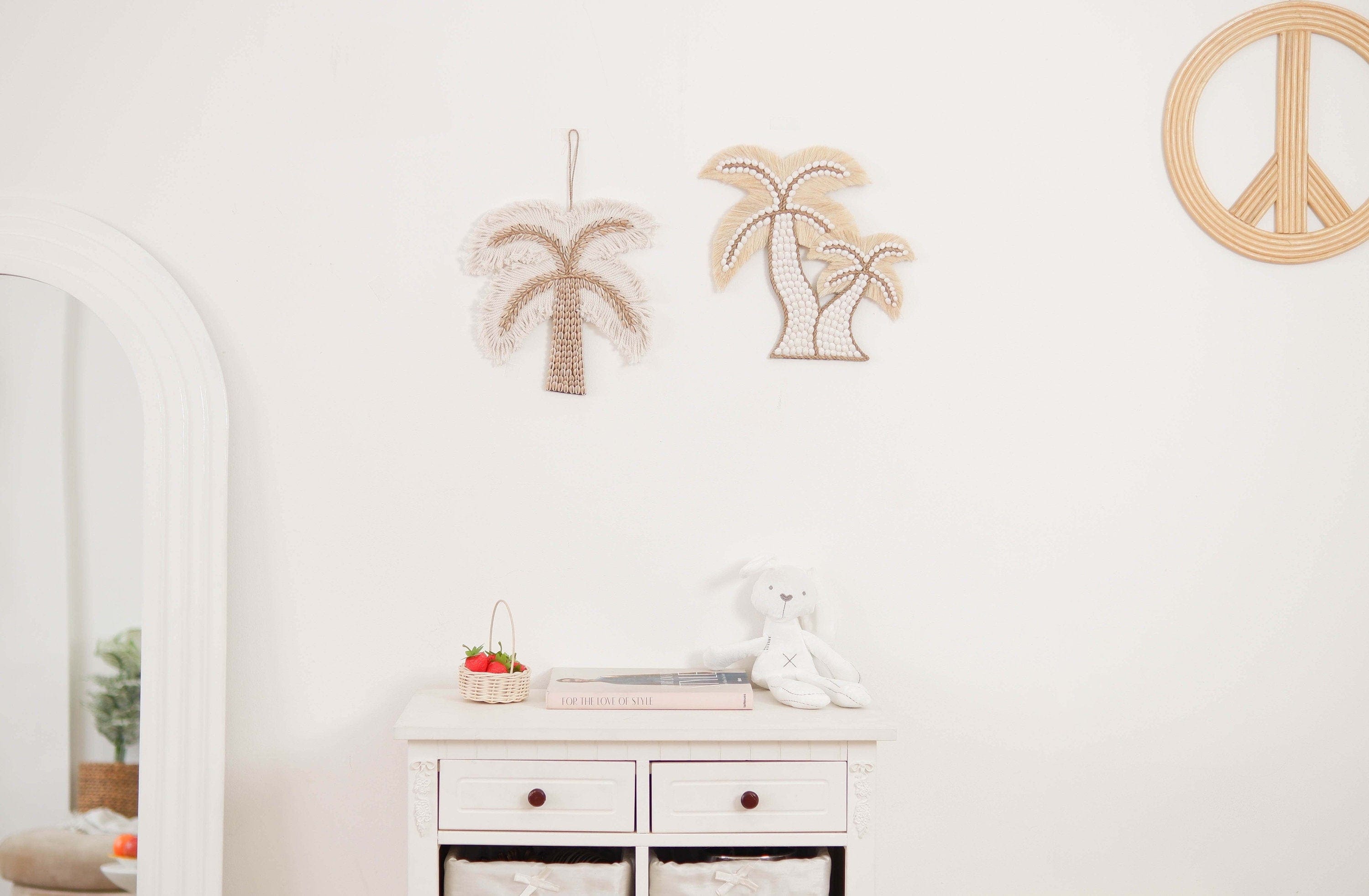 Palm Tree Shell Nursery Decor – Boho Beach and Coastal Kids Room Wall Hanging