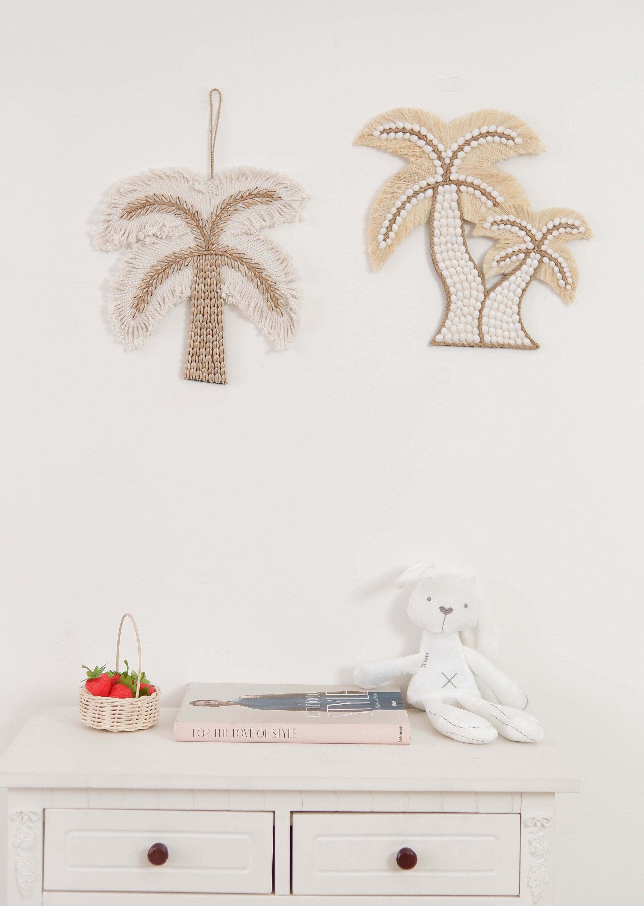 Palm Tree Shell Nursery Decor – Boho Beach and Coastal Kids Room Wall Hanging