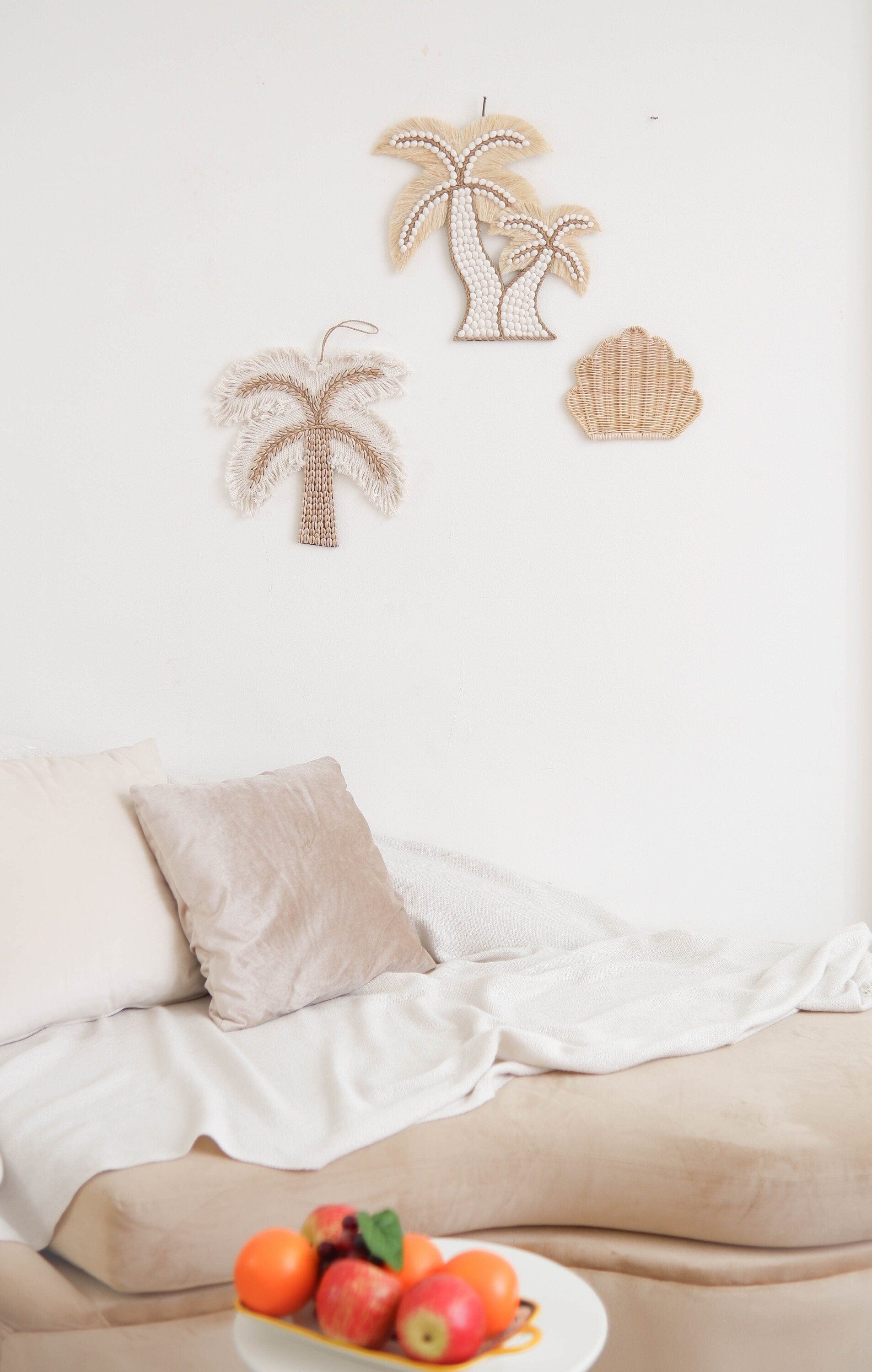 Palm Tree Shell Nursery Decor – Boho Beach and Coastal Kids Room Wall Hanging