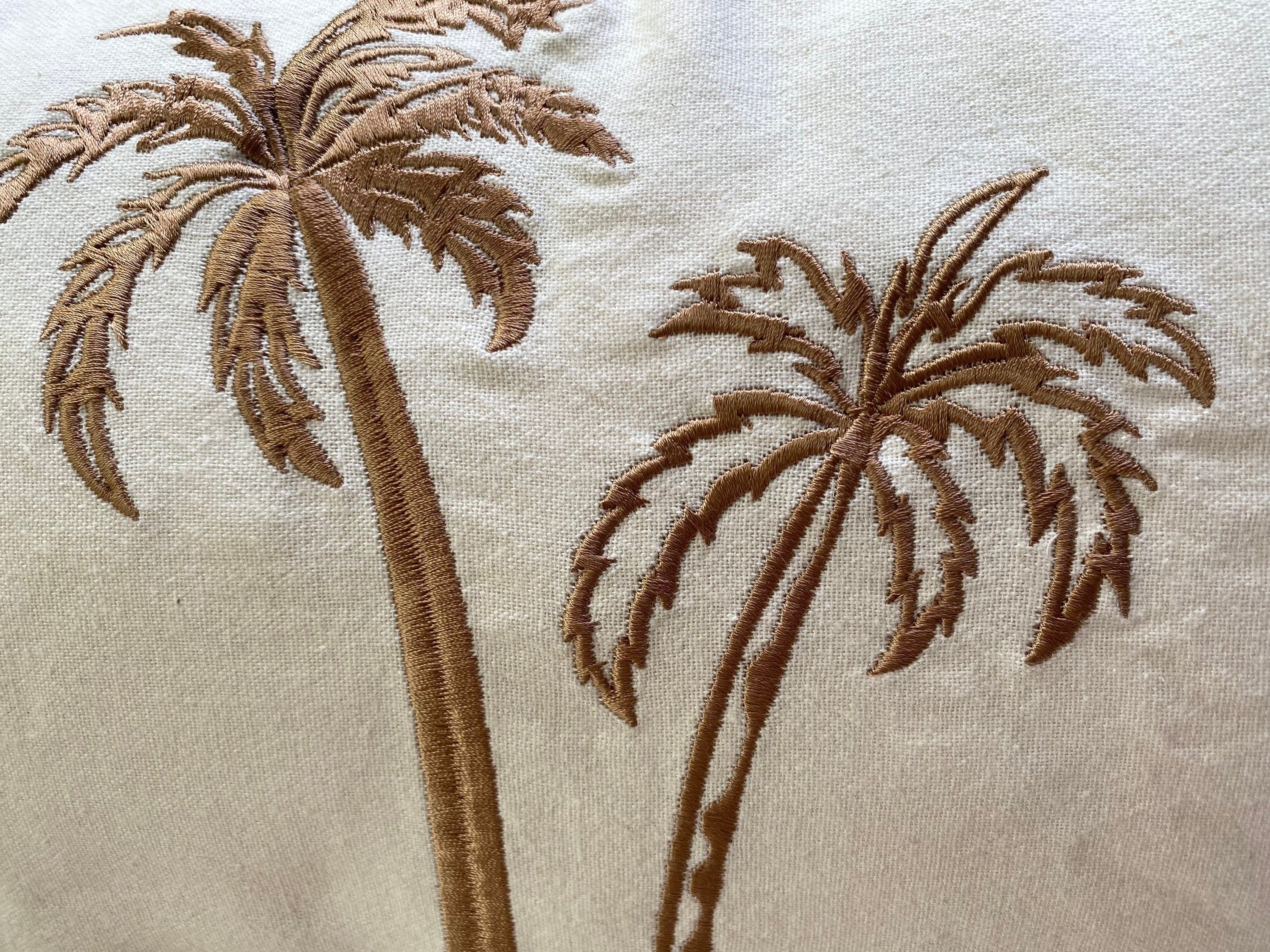 Palm Trees Embroidered Lumbar Pillow Case, 12x20 Inch, Coastal Beach Home Decor Cushion Cover