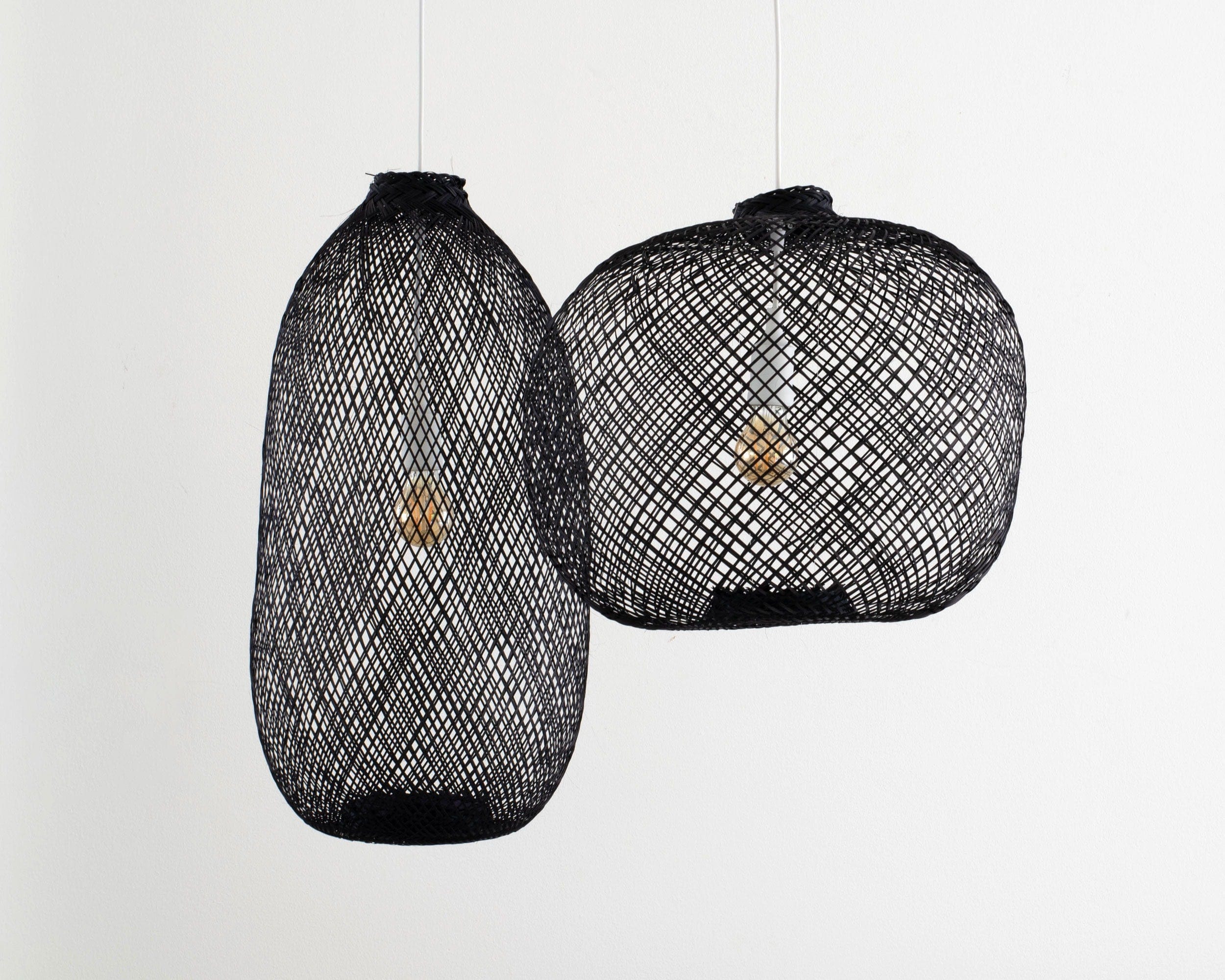 Pre-Order Adjustable Bamboo Pendant Light - Handwoven Black Wicker Basket Lampshade, Expandable Hanging Light Fixture