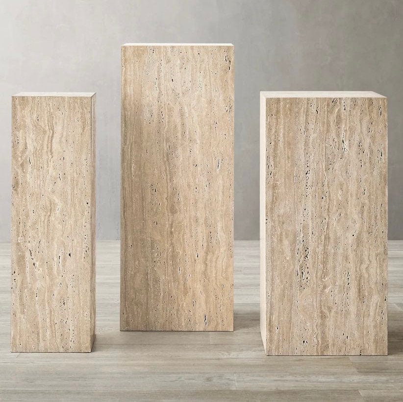 PRE-ORDER Elegant Travertine Block Pedestal Collection – Natural Stone Side and End Tables ( Small-Batch Created)