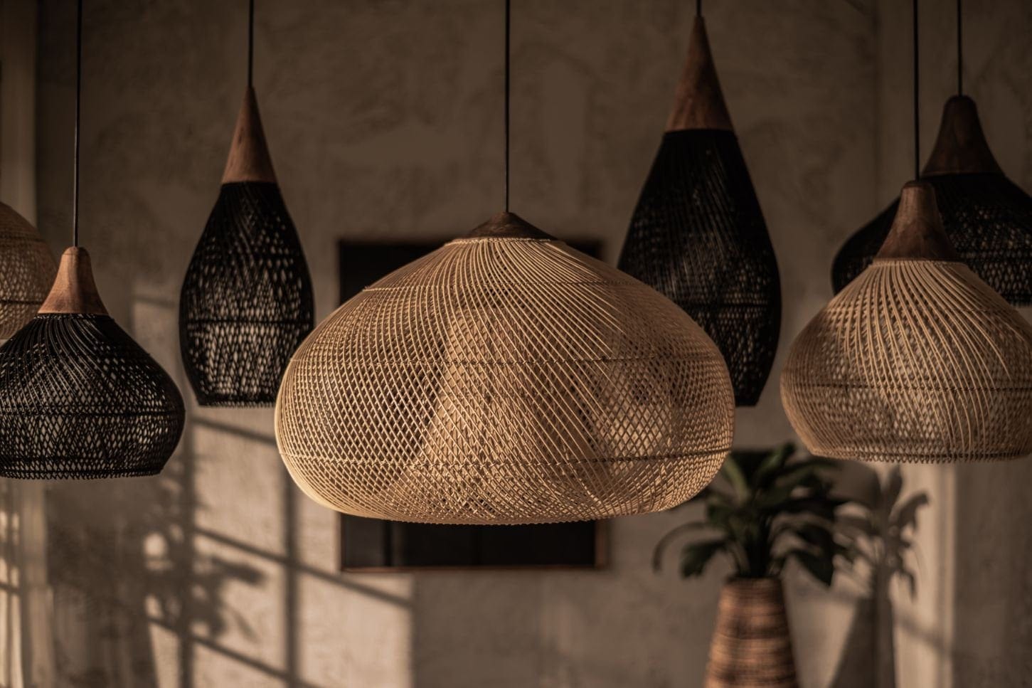 Pre-order Handmade Horn Lamp - Rattan Pendant Light Fixture with Artisan Feel, Wicker Lampshade for Boho Décor