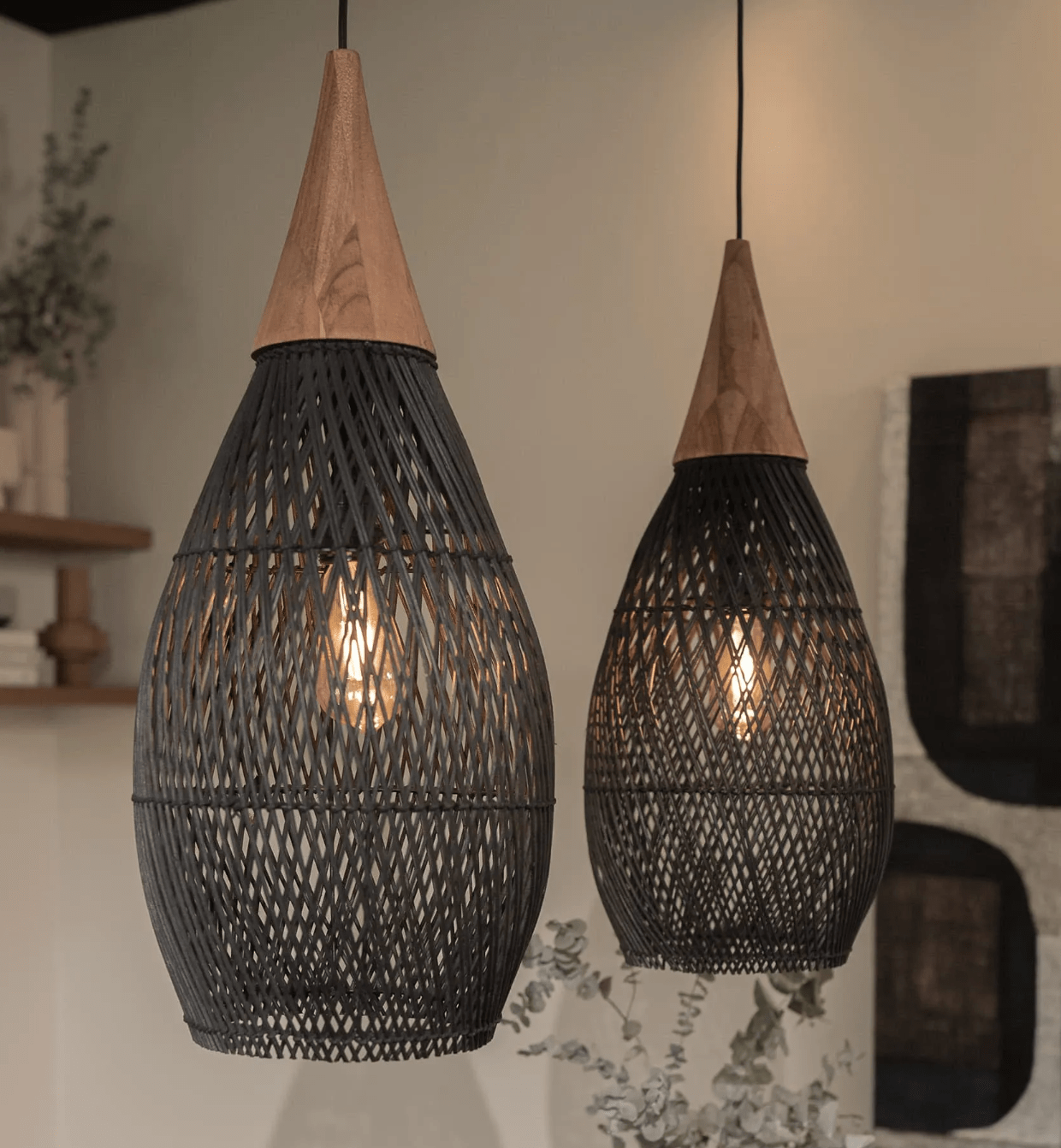 Pre-order Handmade Horn Lamp - Rattan Pendant Light Fixture with Artisan Feel, Wicker Lampshade for Boho Décor