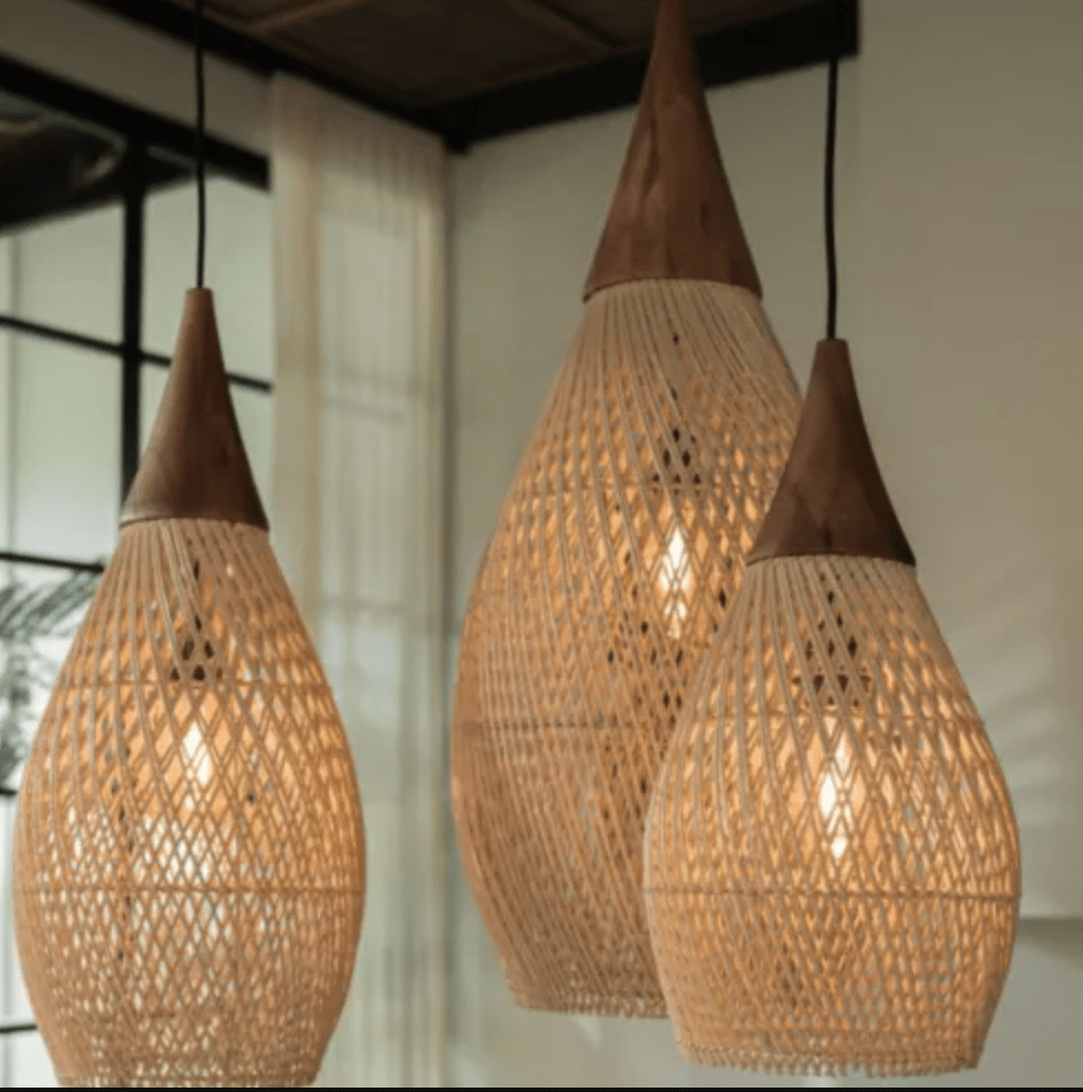 Pre-order Handmade Horn Lamp - Rattan Pendant Light Fixture with Artisan Feel, Wicker Lampshade for Boho Décor