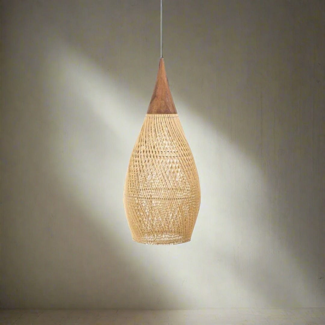 Pre-order Handmade Horn Lamp - Rattan Pendant Light Fixture with Artisan Feel, Wicker Lampshade for Boho Décor Beige / 25x50cm