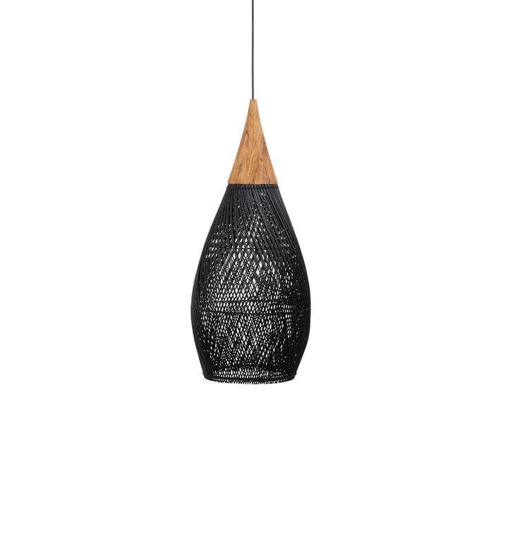 Pre-order Handmade Horn Lamp - Rattan Pendant Light Fixture with Artisan Feel, Wicker Lampshade for Boho Décor Black / 25x50cm