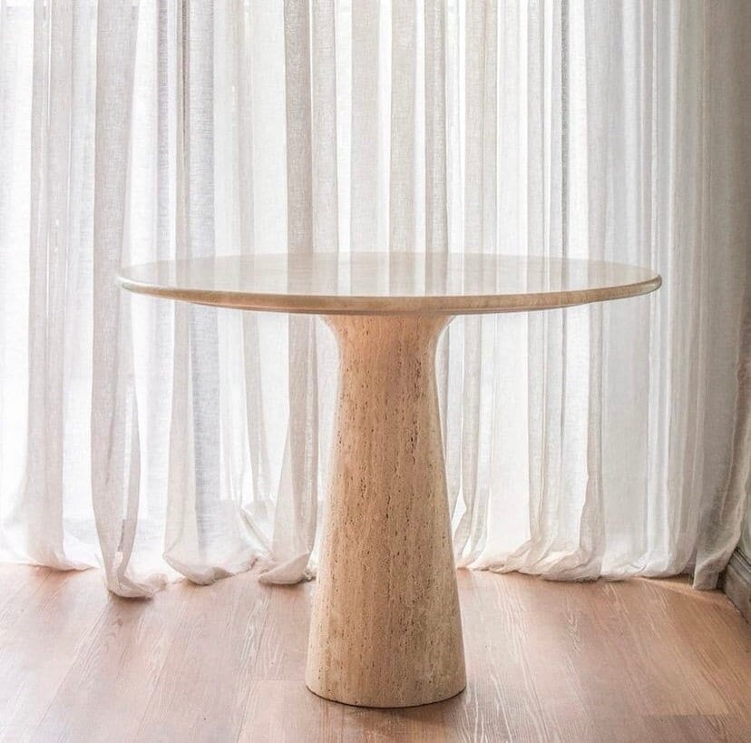 PRE-ORDER Natural Stone Travertine Bistro Table – Round Top with Single Funnel Leg, Custom Sizes Available