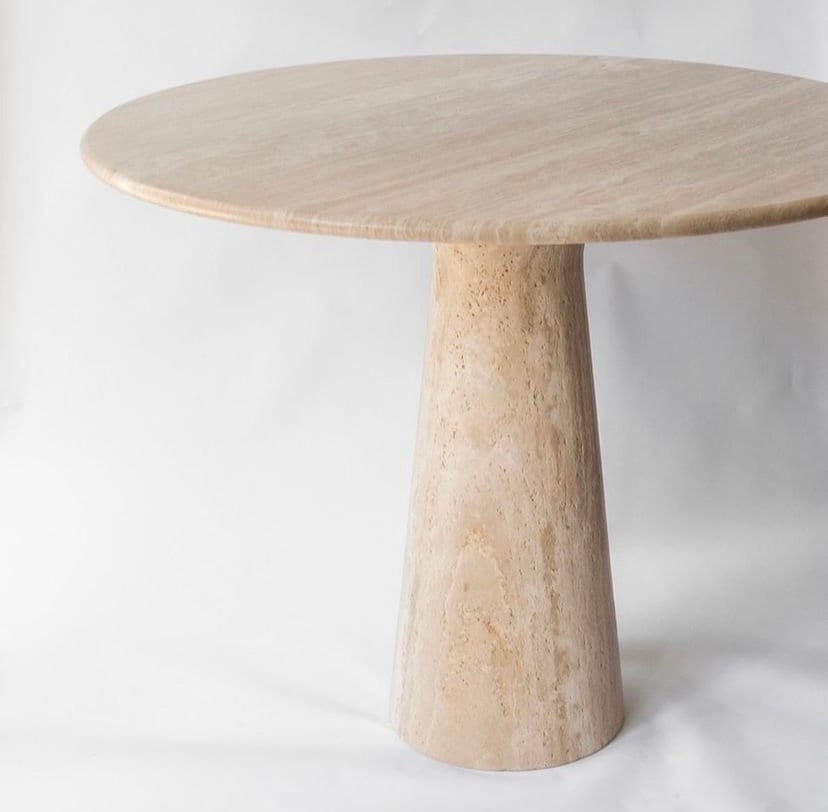 PRE-ORDER Natural Stone Travertine Bistro Table – Round Top with Single Funnel Leg, Custom Sizes Available