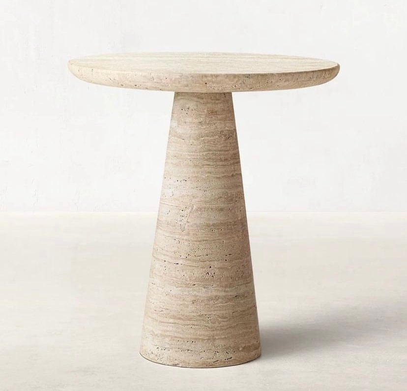 Pre-Order Natural Stone Travertine Side Table – Beige Marble Round Top End Table Crafted by skilled stonemasons Small