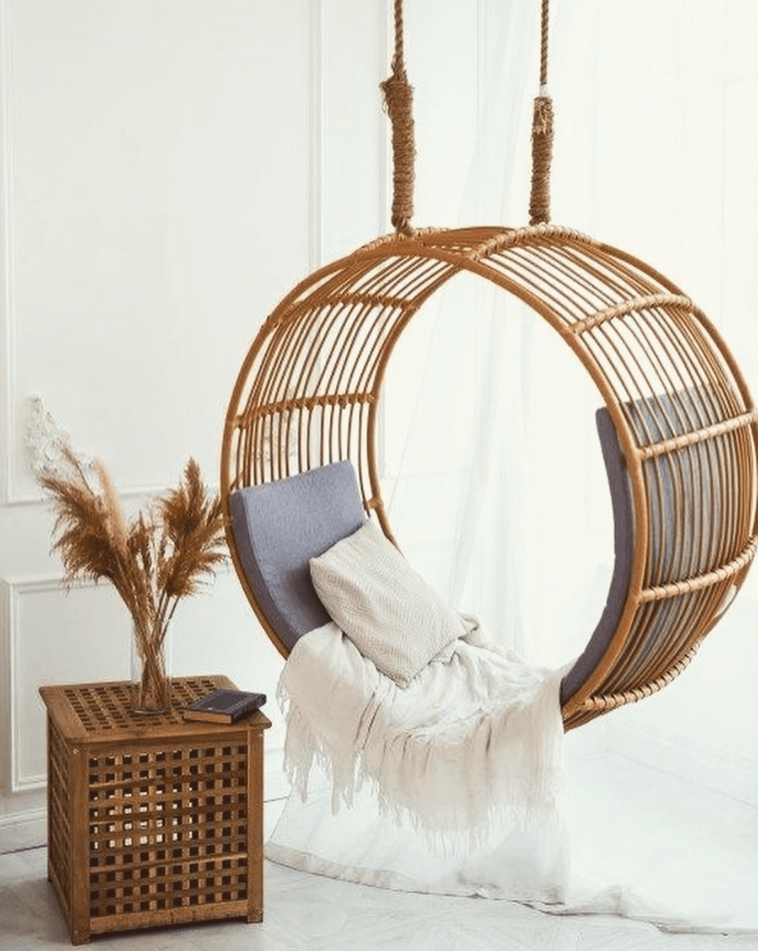 PRE-ORDER Premium Rattan Cane Swing for Balcony and Relaxation - Handcrafted Traditional Design with Cushion