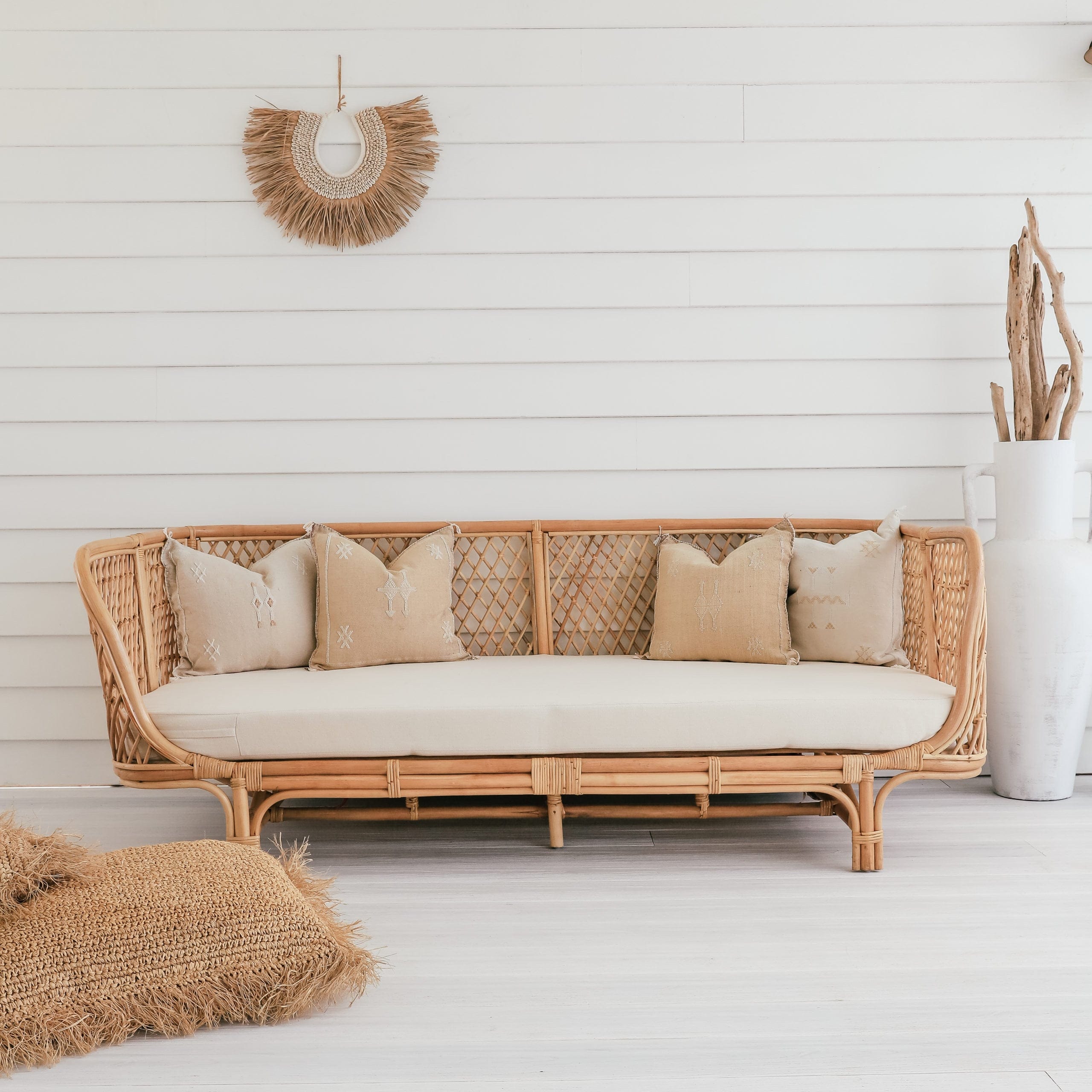 PRE-ORDER Rustic Elegant Rattan Sofa - Teak Wood, Rattan, Bamboo, Bali Furniture for Coastal Interiors