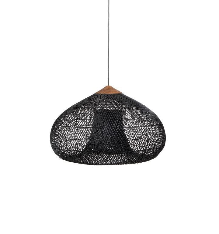 Pre-order Rustic Pendant Light Fixture - Handmade Woven Rattan Bamboo Lampshade for Dining Room, Restaurant, Kitchen Décor ( L Black / 60x38cm