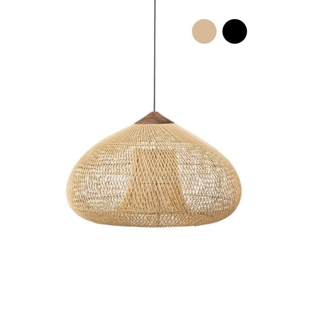 Pre-order Rustic Pendant Light Fixture - Handmade Woven Rattan Bamboo Lampshade for Dining Room, Restaurant, Kitchen Décor ( L Natural / 60x38cm