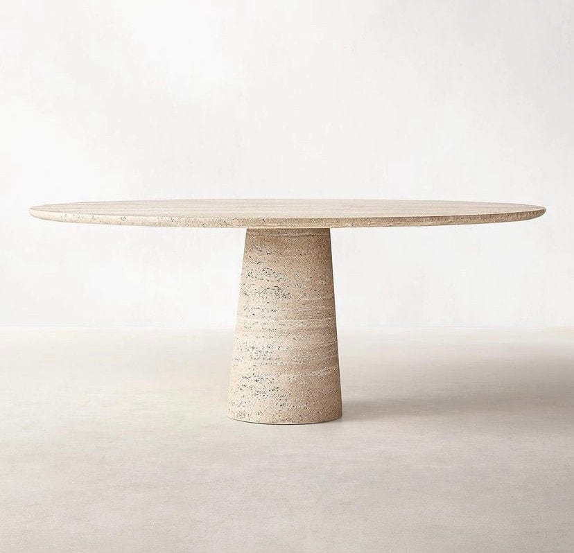 PRE-ORDER Travertine Round Dining Table – Italian Minimalist Style, Natural Stone with Single Funnel Leg, Custom Sizes Available 40 inches