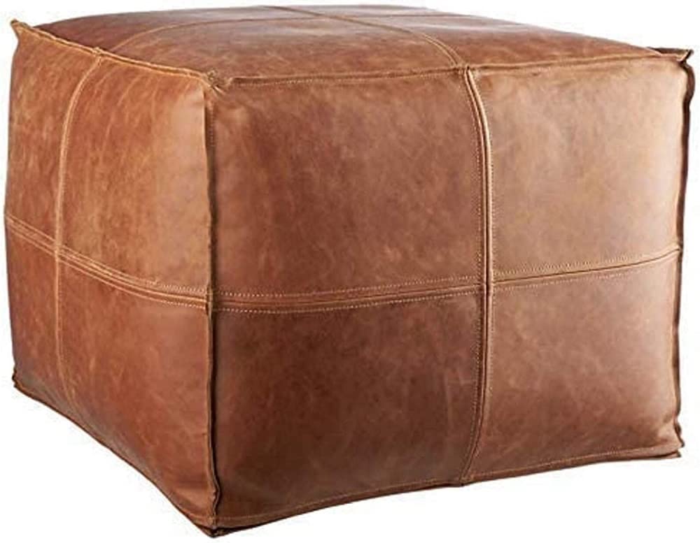 Premium Handmade Leather Pouf Ottoman – Versatile Unstuffed Footstool and Storage Solution