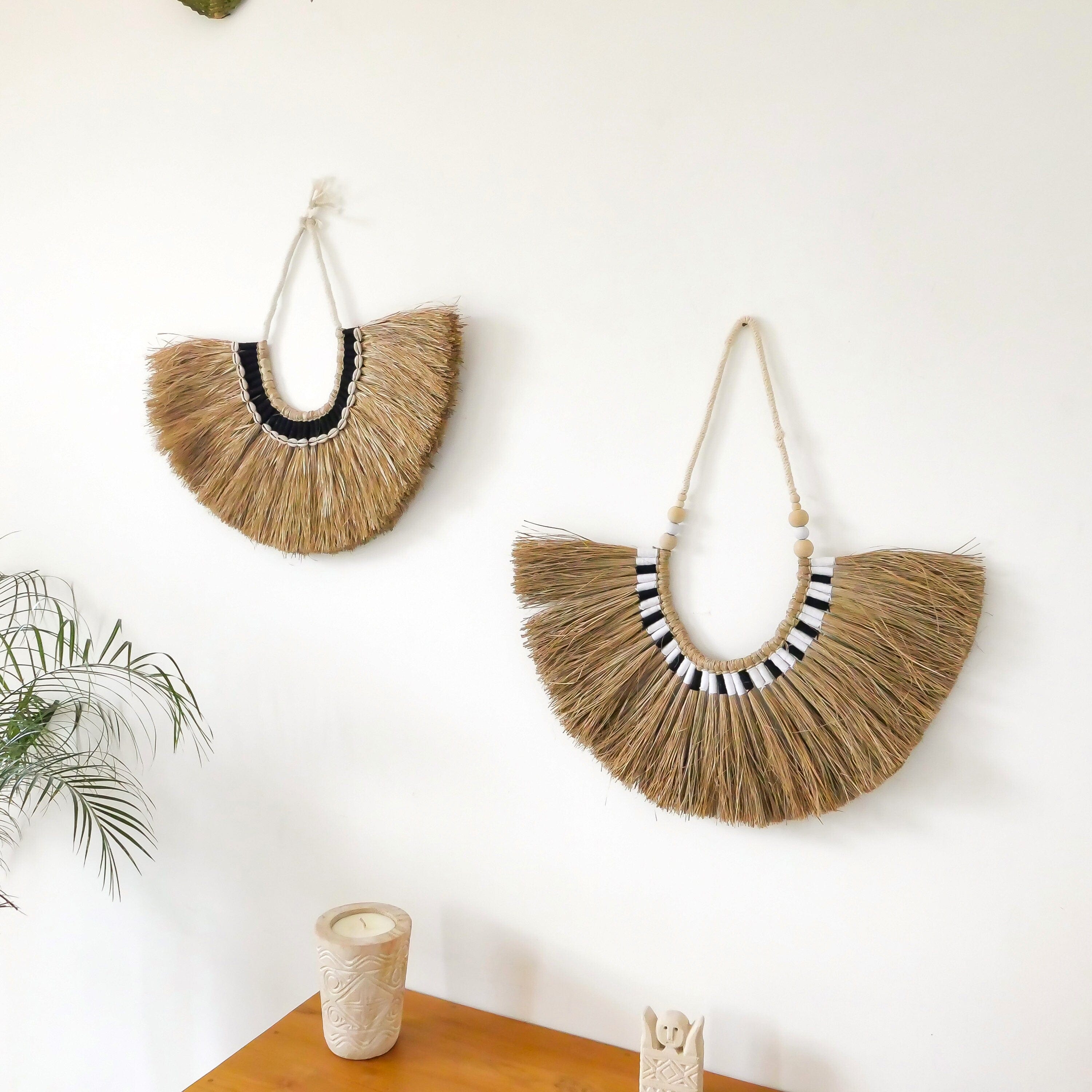 Raffia Wall Decor with Sea Shells – Boho Farmhouse Beach Wall Hanging