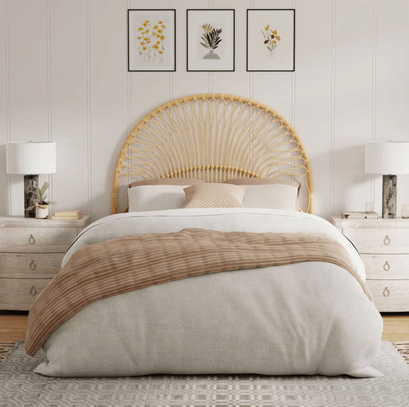 Rattan Loop Headboard, Full, Natural - Simple and Stylish Coastal Design - 54" Wide Queen