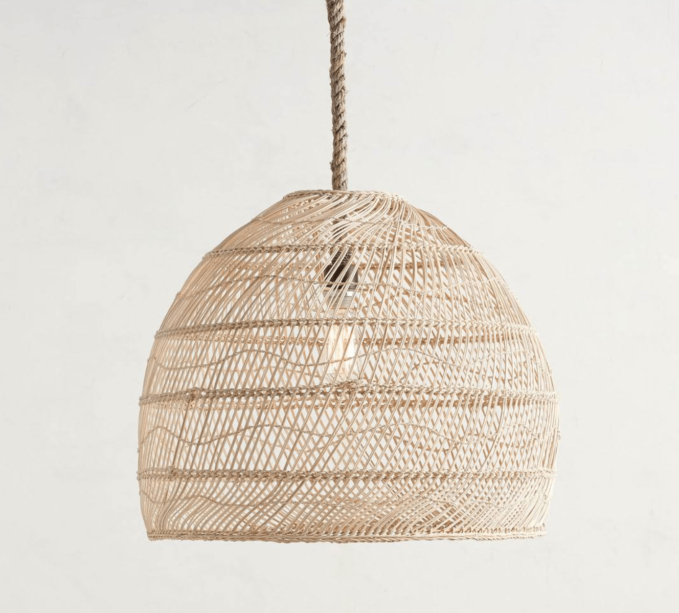 Rattan Pendant Light - Boho Bamboo Lampshade, Farmhouse Decor, Patio Lighting, Unique Handcrafted Fixture (14 * 12 in, Hardwired 48 in)