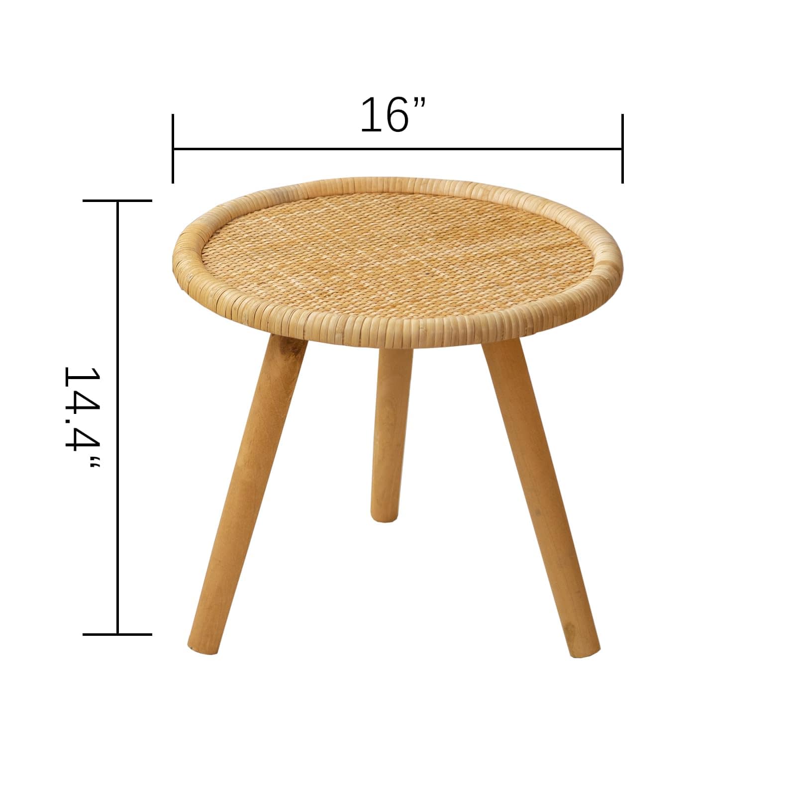 Rattan Round Side Table – Mid Century Accent End Table for Living Room, Bedroom, and Balcony