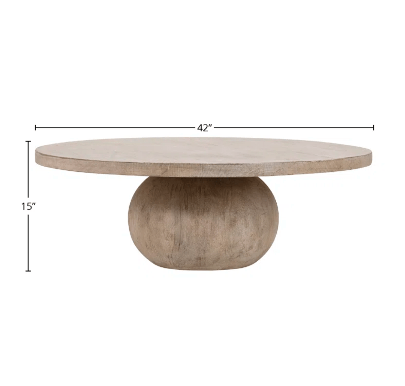 Reclaimed Pine Wood Round Coffee Table - Modern Circular Design with Pedestal Base and Light Warm Finish