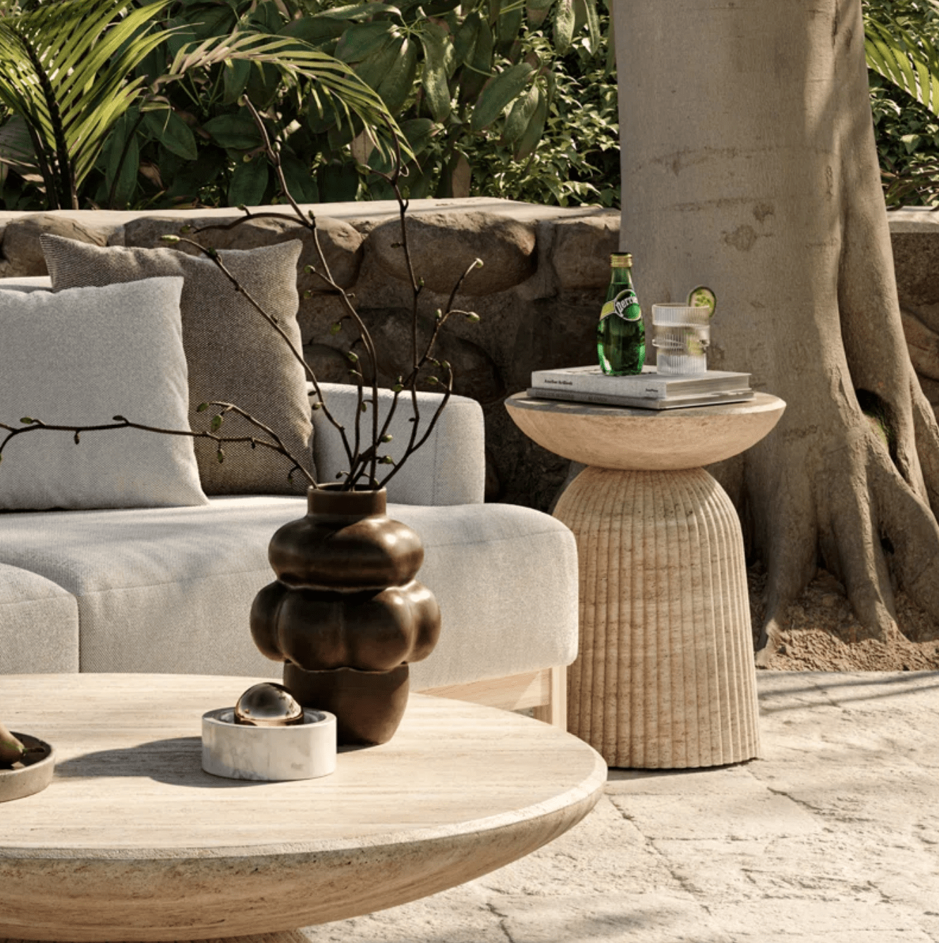 Round Cement Pedestal Side Table for Indoor and Outdoor- Weatherproof Design