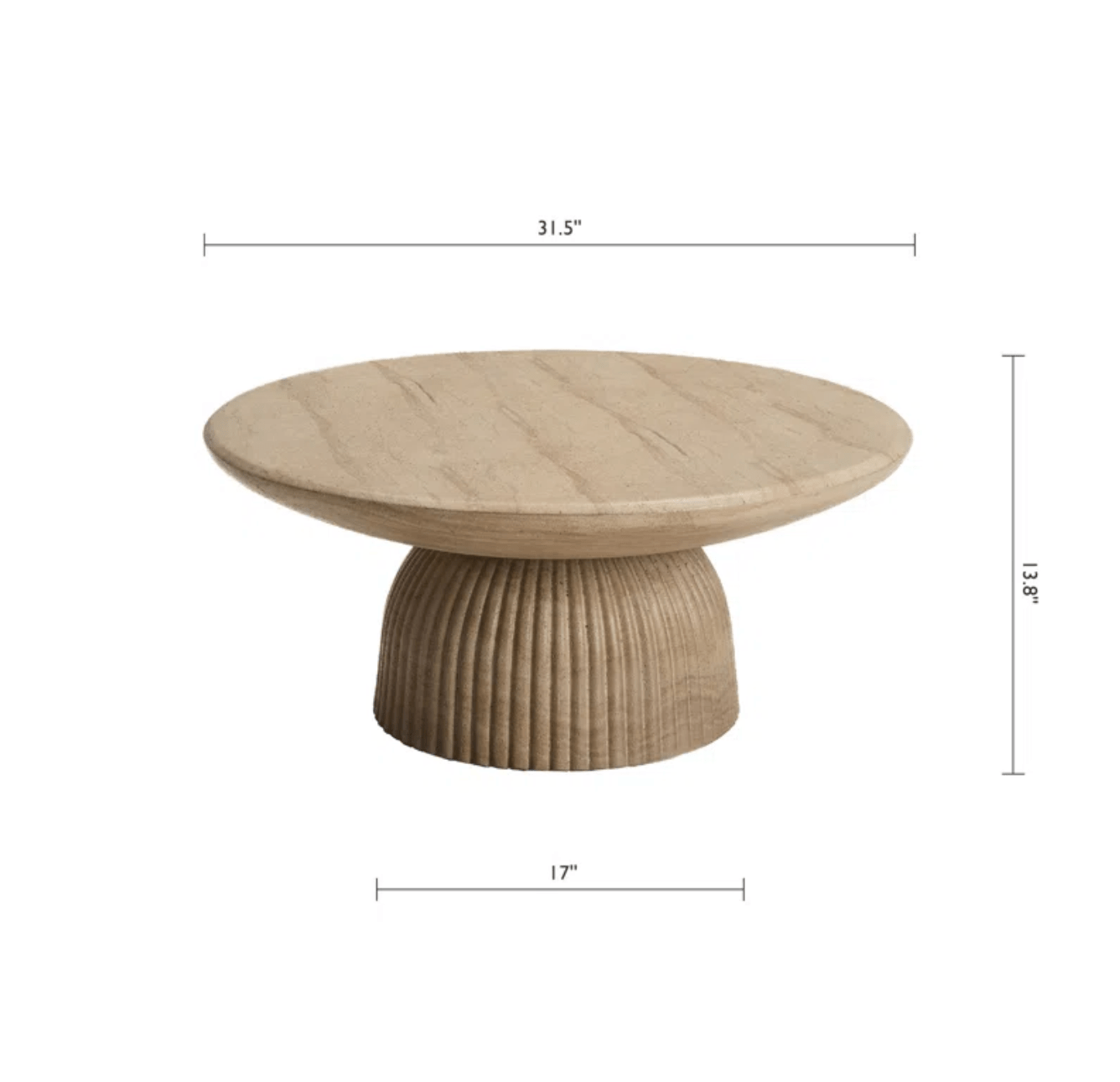 Round Coffee Table with Travertine Stone Effect - Indoor/Outdoor Weatherproof Roman-Inspired Design