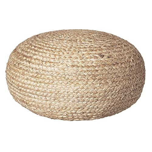 Round Jute Pouf Ottoman | Natural Woven Boho Footstool | Versatile 19"x19"x10.5" Seat and Side Table