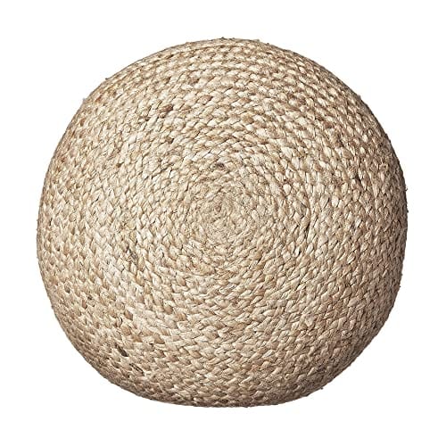 Round Jute Pouf Ottoman | Natural Woven Boho Footstool | Versatile 19"x19"x10.5" Seat and Side Table