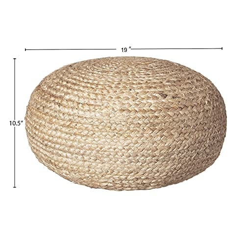 Round Jute Pouf Ottoman | Natural Woven Boho Footstool | Versatile 19"x19"x10.5" Seat and Side Table