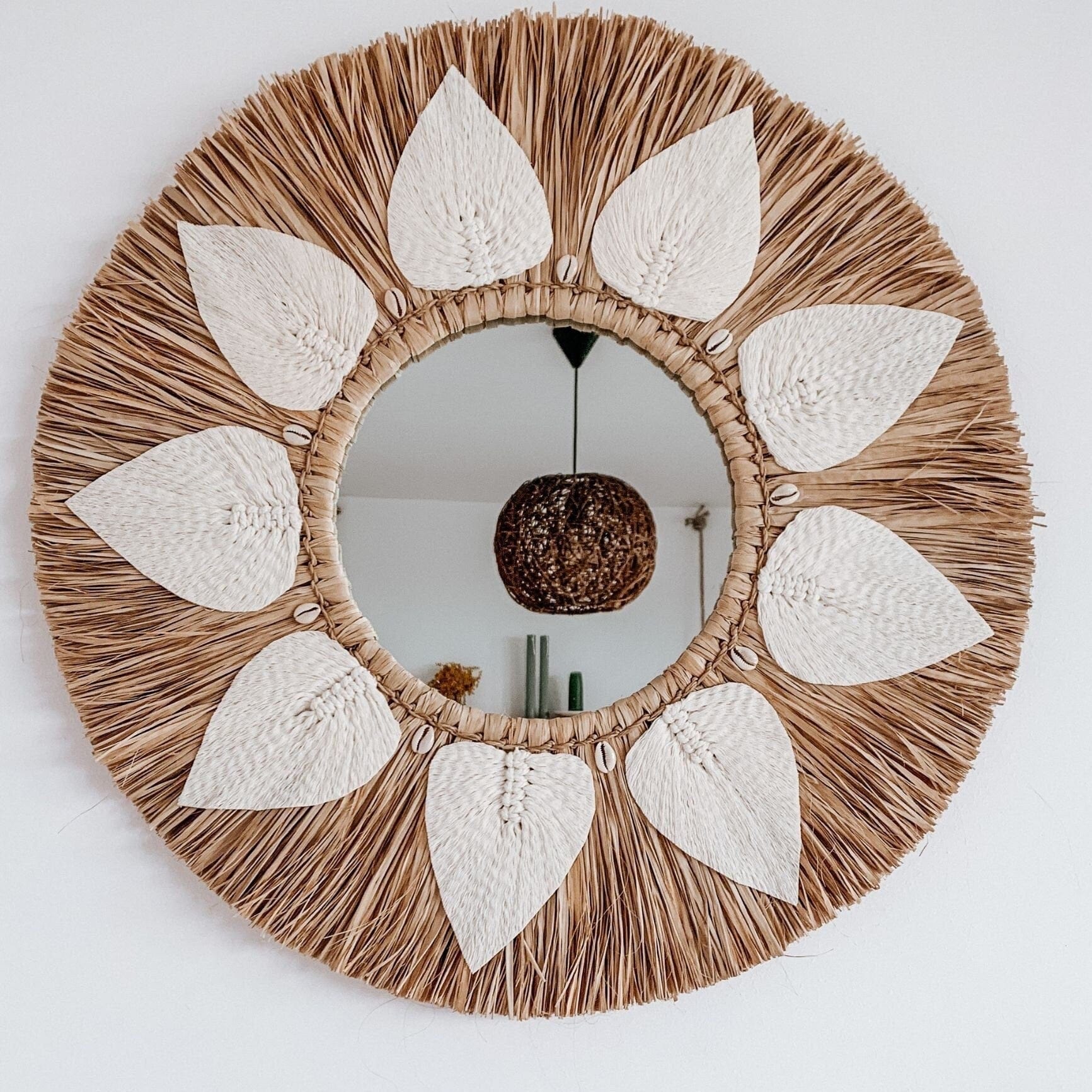 Round Raffia Macrame Mirror – Boho Wall Decor, 60cm, Handcrafted Tropical Mirror from Bali