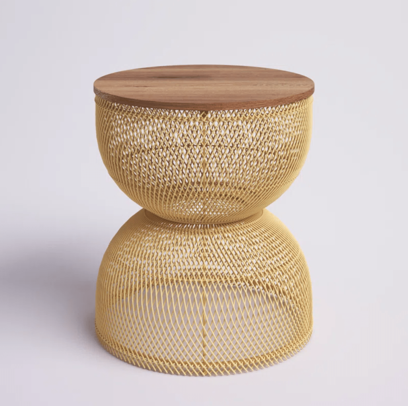 Round Rattan and Teakwood End Table - Beach-Inspired Accent Table for Living Room or Bedroom