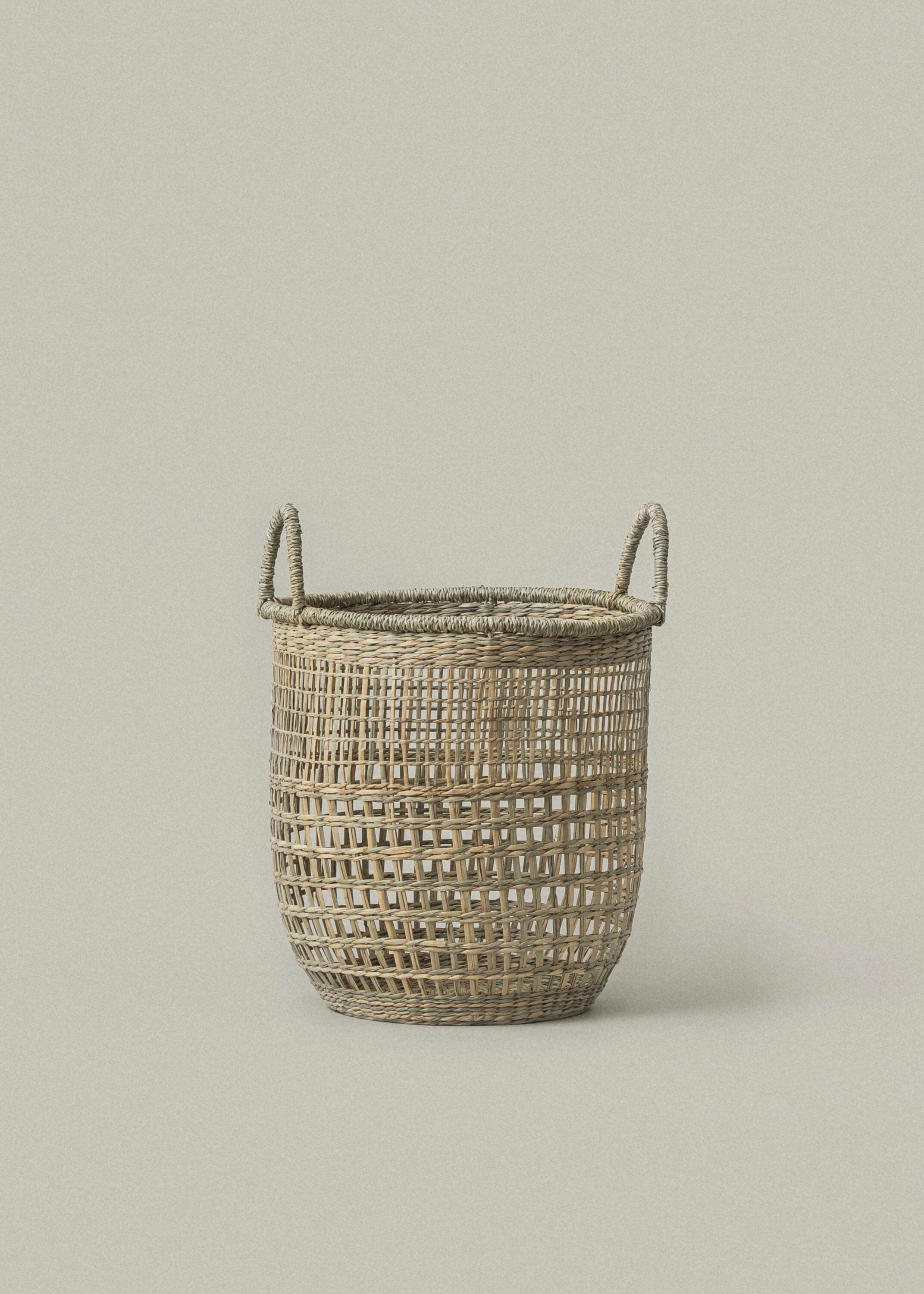 Round Seagrass Basket with Handles - Handwoven Storage Baskets (Set of 2) Closet Organization for Blankets