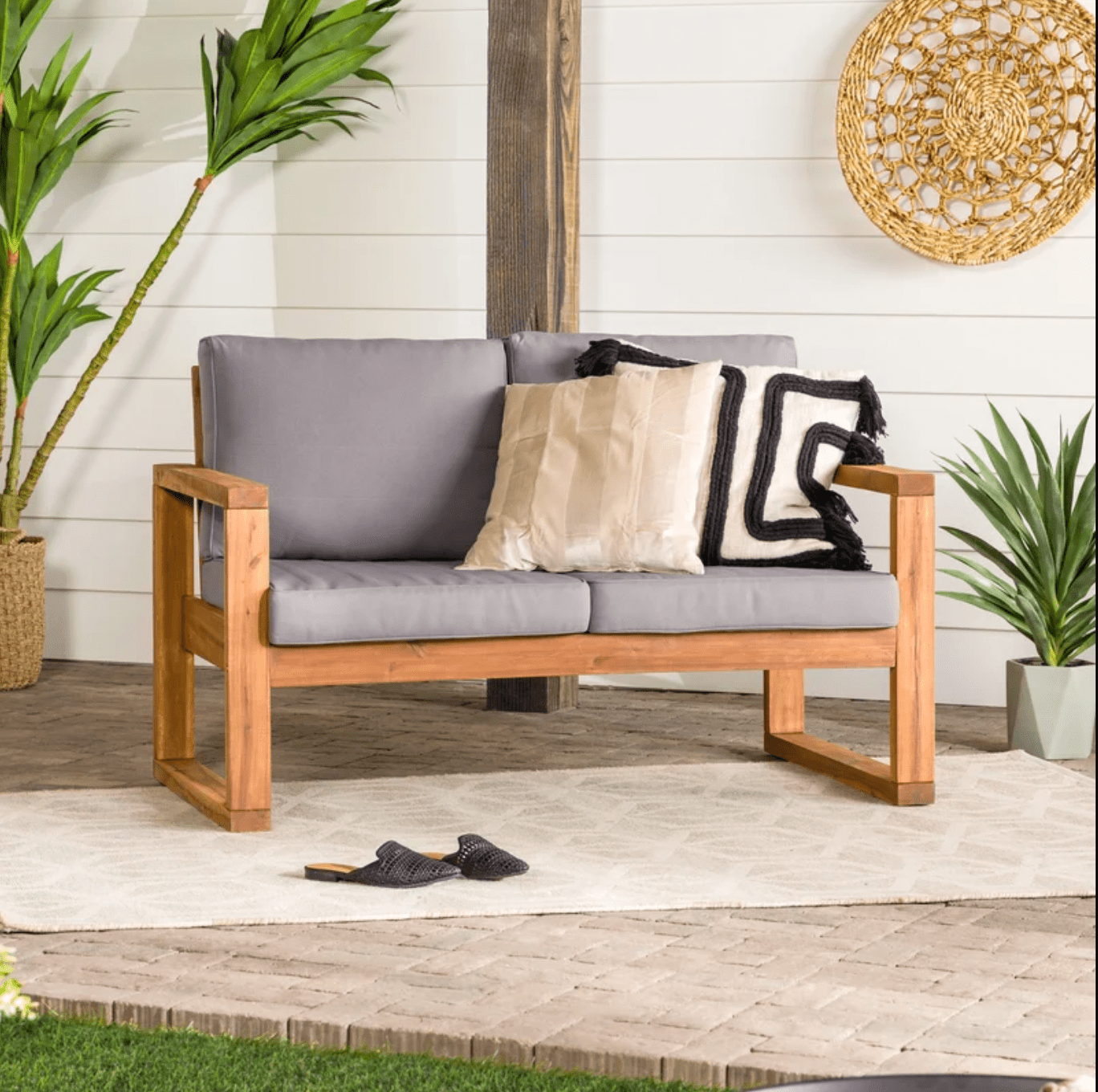 Rustic Acacia Wood Outdoor Deep-Seated Loveseat with Plush Cushions - Weather-Resistant Patio Furniture for Relaxation and Comfort