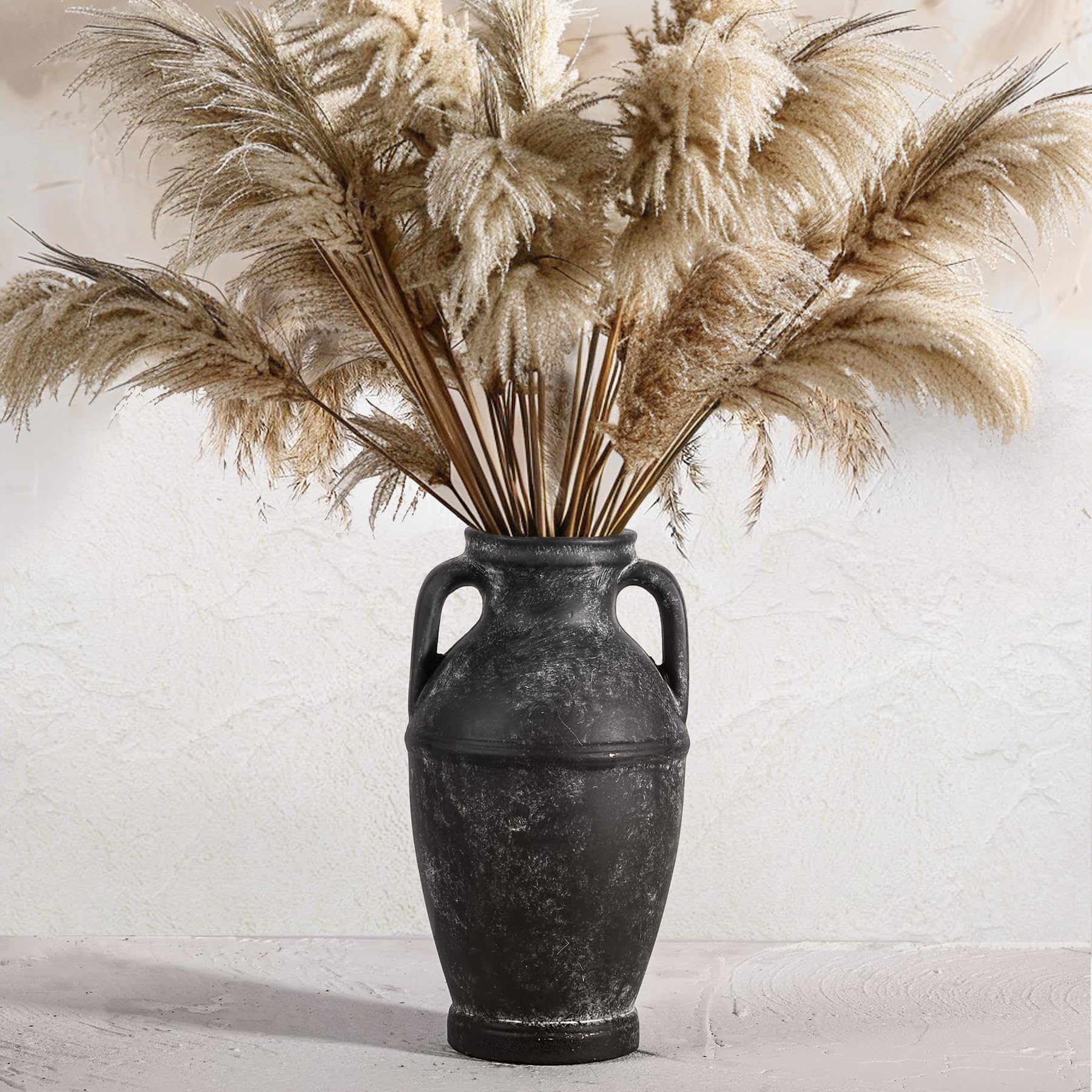 Rustic Black Ceramic Vase – Vintage Farmhouse Decor for Table, Living Room, and Shelf