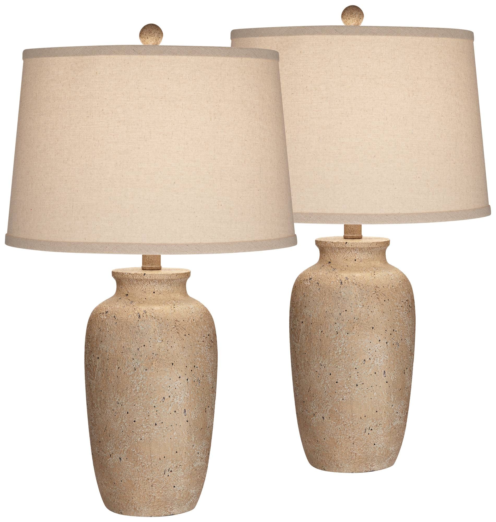 Rustic Coastal Table Lamps Set of 2 – Beige Fabric Shades for Bedroom and Living Room